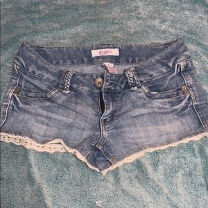 Candie’s juniors jean shorts with lace trim